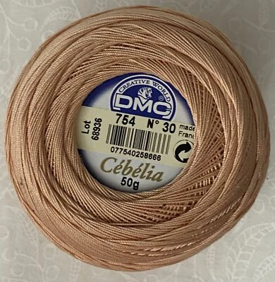 DMC Cebelia Combed Cotton Thread Size 30, 50g Ball Colour 754 Light Peach - Image 1 of 3