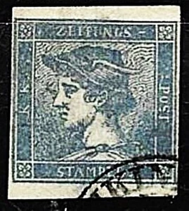 Austria  1851   mercury blue Ferchenbauer type 1b as shown from his cat - Picture 1 of 3