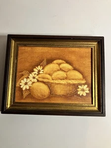 Ölgemälde signiert gerahmt 8x9" Bild Schale mit Obst Orang und Brauntönen - Bild 1 von 6