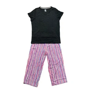 Hue Ladies Cooling Capri 2 Piece Colorful Prints V-Neck Pajama Set - Picture 1 of 4