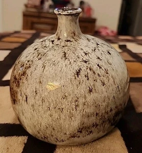 Keramik braun weiß Glasur runde Vase schmaler Hals 6" Anita Schulman Finnland K - Bild 1 von 7