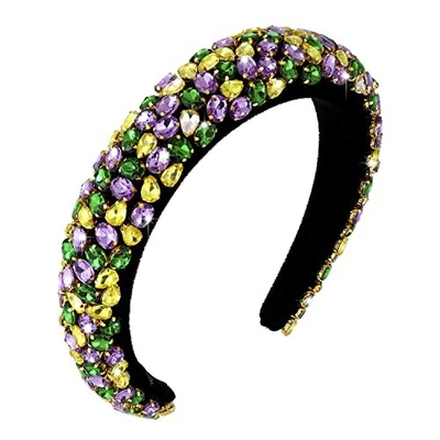 Padded Rhinestone Headband Bejewelled Crystal Purple green yellow rhinestone - Image 1 of 4
