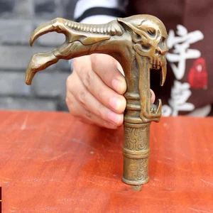 Antique Collection Bronze Handmade Casting Devil Skull Statue Walking Stick Head - Picture 1 of 7