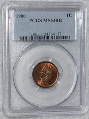 1900 centavo indiano PCGS MS63 RB 1c um centavo marrom vermelho - Imagem 1 de 4