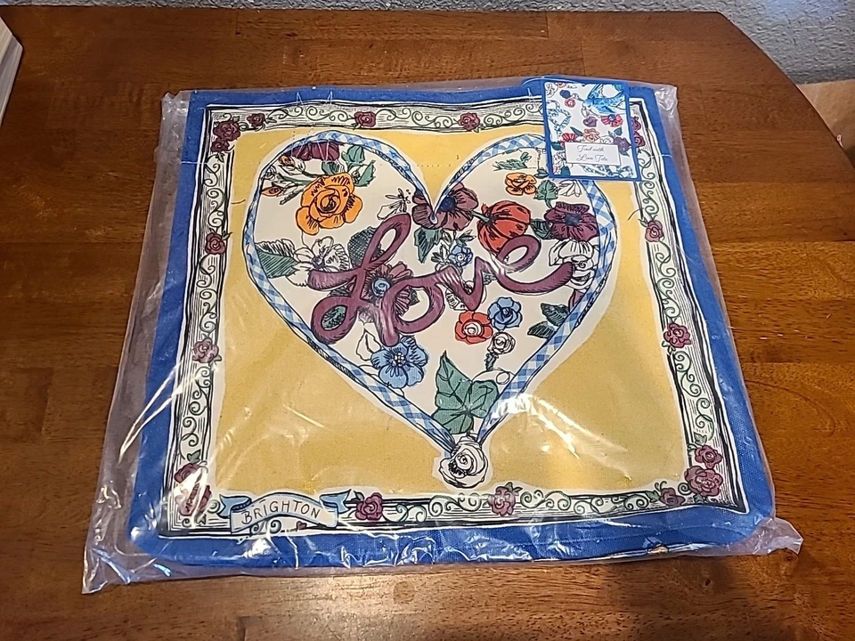 Brighton Canvas Shopping Tote Bag "Tied With Love" Reusable Heart Blue