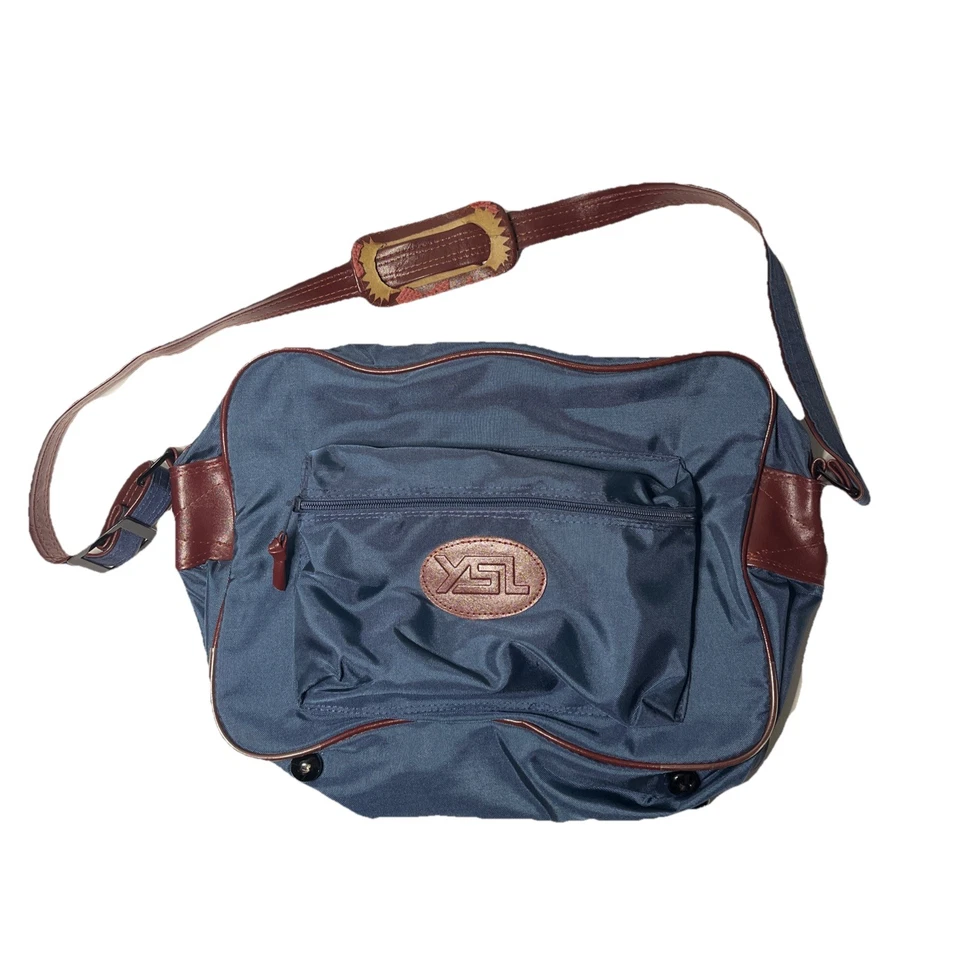 Bolso Mensajero Bandolera Lateral Vintage YSL Yves Saint Laurent Azul Marrón Corea Foto 1 de 4