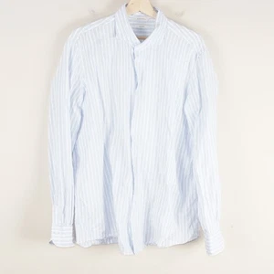 Suitsupply Blue Striped 100% Linen Slim Fit Button Up Dress Shirt 17 3/4 - 18 - Picture 1 of 8