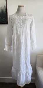 Ekouaer Women's Victorian Edwardian White Lace Cotton Nightgown Dress Sz M - Picture 1 of 13
