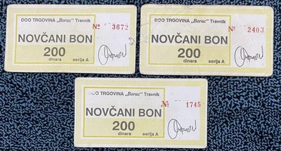 Bosnia,3x200 dinara,company Borac, Travnik, three types of numeration,stamp no.3 - Image 1 of 2