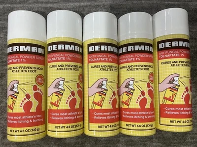 Derman Polvo Antifúngico Spray Hongos Pie y Piel de Atleta 4.60oz ~ Paquete de 5 Foto 1 de 4