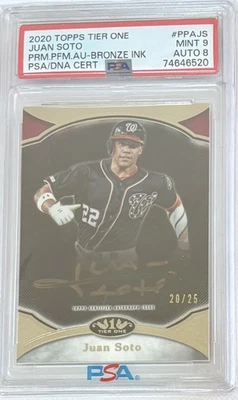 2020 Topps Tier One Juan Soto Bronze Ink Autograph /25 PSA 9 Auto 8 - Image 1 of 2