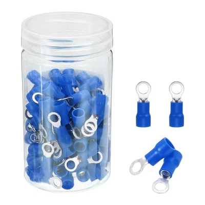 100Pcs Insulated Ring Terminal RV5.5-5 12-10AWG Battery Connectors, Blue Foto 1 de 4