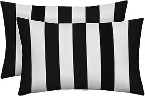 Set di 2 Cuscini Rettangolari Decorativi Lombare Da Esterno, Righe Bianco e Nero - Foto 1 di 5