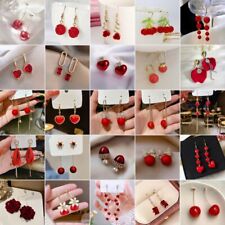 Fashion Red Bow Pearl Zircon Stud Earrings Dangle Women Xmas Party Jewelry Gift
