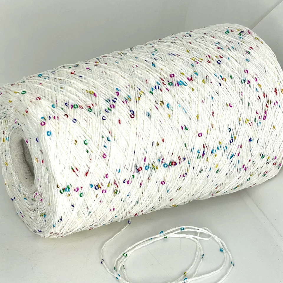 Sequin COTTON BLEND Cone Yarn SPORT WEIGHT Paillettes *USA TARIFF FREE* - Image 1 of 1