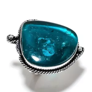 Blue Baltic Amber Gemstone Handmade 925 Sterling Silver Jewelry Ring Size 9 H764 - Picture 1 of 7