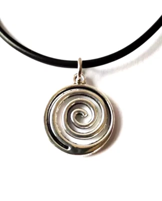 Spiral Swirl Wave Pendant Necklace Silver Tone Black Cord 18" Inch Free Shipping - Image 1 of 2