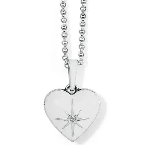 Brighton Amore Shades Necklace- whiter heart pendant- silver chain- crystal
