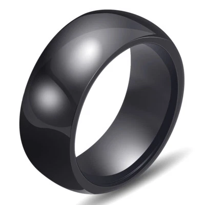 8MM Black/White/Pink Ceramic Wedding Party Band Women's Gift Ring Size 6/7/8/9 - Image 1 of 4