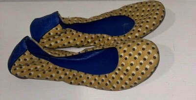 TORY BURCH Amarillo Cobalto Azul Polkadot  Cuero Ballet Pisos Elásticos Talla 9.5 Foto 1 de 4