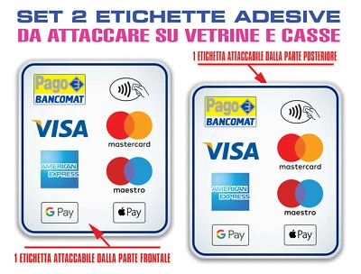 MONDO ETICHETTE SET OF 2 ATM CARD PAYMENT STICKERS VISA MASTER CARD G-PAY ..11X9.5 CM