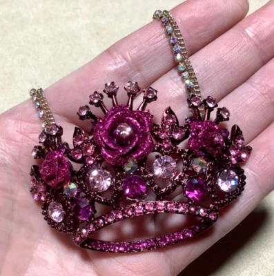Collar Corona Betsey Johnson Rosas In Love Rosa Rubí Profundo Iridiscente Nuevo con Etiquetas Foto 1 de 4