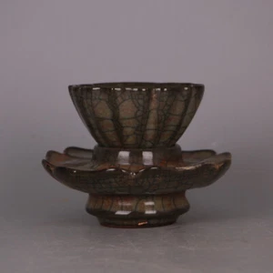 3.3" Good Chinese Song Porcelain Ge Kiln Gold Wire Tea Cup - Picture 1 of 12