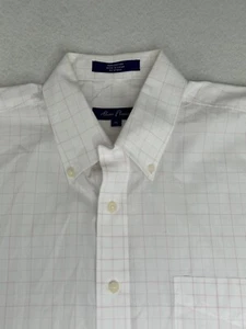 Alan Flusser Mens White Pink Checkered Button Down Shirt Short Sleeve XL - Picture 1 of 9