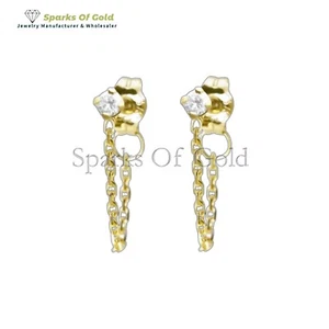 Pendientes de cadena de diamantes de 0,16 quilates de oro macizo de 14 k joyería fina regalo de aniversario - Imagen 1 de 4