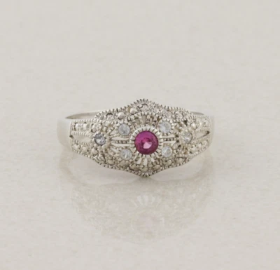 Sterling Silver Lab Created Ruby and Cubic Zirconia Ring Size 10 1/4 - Image 1 of 4
