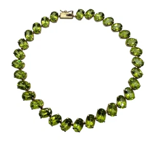 Solid 14K Yellow Gold 24 ctw Peridot Tennis Bracelet 8.25 Inch - Picture 1 of 6