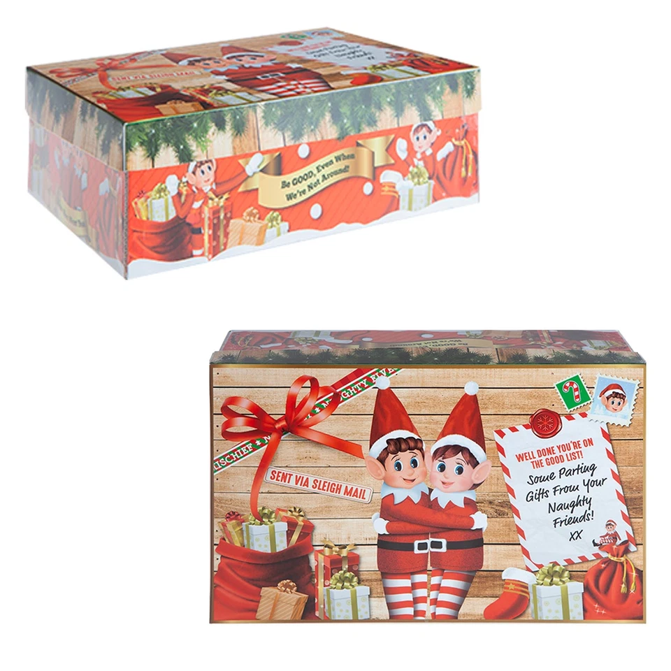 Christmas Eve Gift Box Fun Elf Design / Flat Pack - 17cm x 26.5cm x 8.5cm - Image 1 of 1