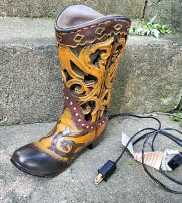 Vintage resin perforated cowboy boot table Lamp accent - Image 1 of 4