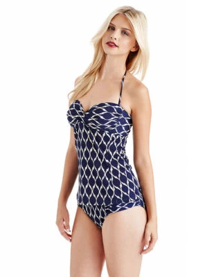 Robin Piccone Tankini 2pc Azul Marino & Blanco Talla S Sin Tirantes Ikat Twist Foto 1 de 4