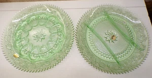 Tiara Indiana Glass Chantilly Green Divided Relish & Egg Trays large 12" - Picture 1 of 11