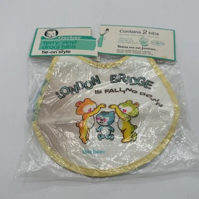 Baberos vintage Gerber Baby Drool rizo con respaldo de vinilo Puente de Londres Foto 1 de 4