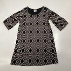  Vintage geometrischer Druck Tunika Shirt Kleid gefüttert 1/2 Ärmel leicht Polyester S