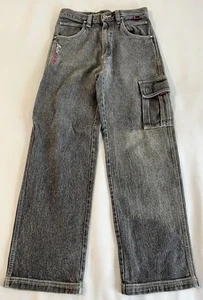 VTG Fubu Jeans Carpenter Youth Boy 18 Black Denim Grunge Baggy Streetwear Y2K - Picture 1 of 11