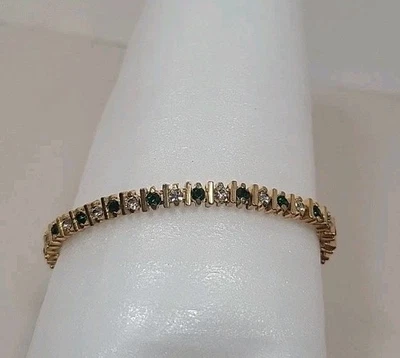 7英寸金色网球手链带绿色和白色水晶水钻 — 第 1/4 张图片