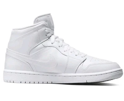Nike WOMEN Air Jordan 1 Mid Triple White Women White Leather Size 10.5 - Image 1 of 4