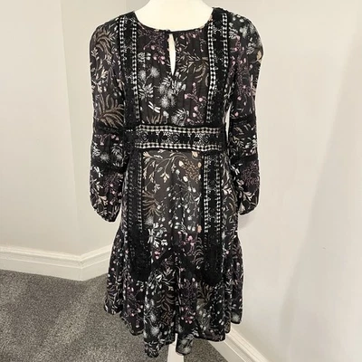 Anthropologie Moulinette Soeurs Kerstin Black Floral Boho Tunic Dress Size 2 - Image 1 of 4