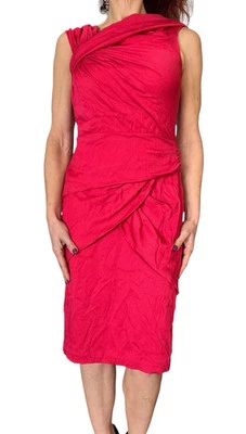 Vestido Tadashi Shoji Rojo Mezcla Seda Funda Acanalada Escote Asimétrico 6 Foto 1 de 4