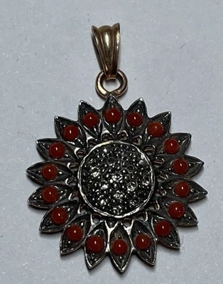 Ciondolo Stile Antico Con Corallo In Argento 925 - Immagine 1 di 3