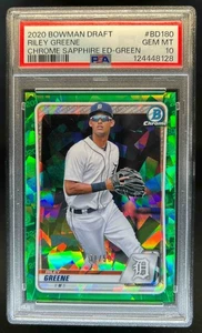 Bowman Draft Sapphire 2020 Riley Greene verde cromato #31/50 Tigers PSA 10 - Foto 1 di 2