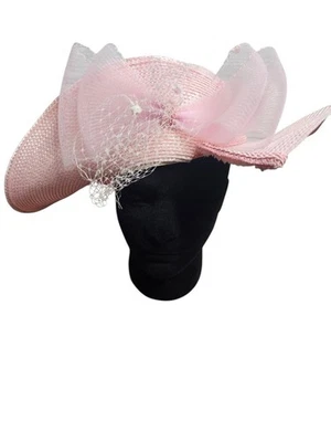 Винтажная пастельная розовая тюлевая шляпа дерби для церкви - Изображение 1 из 4