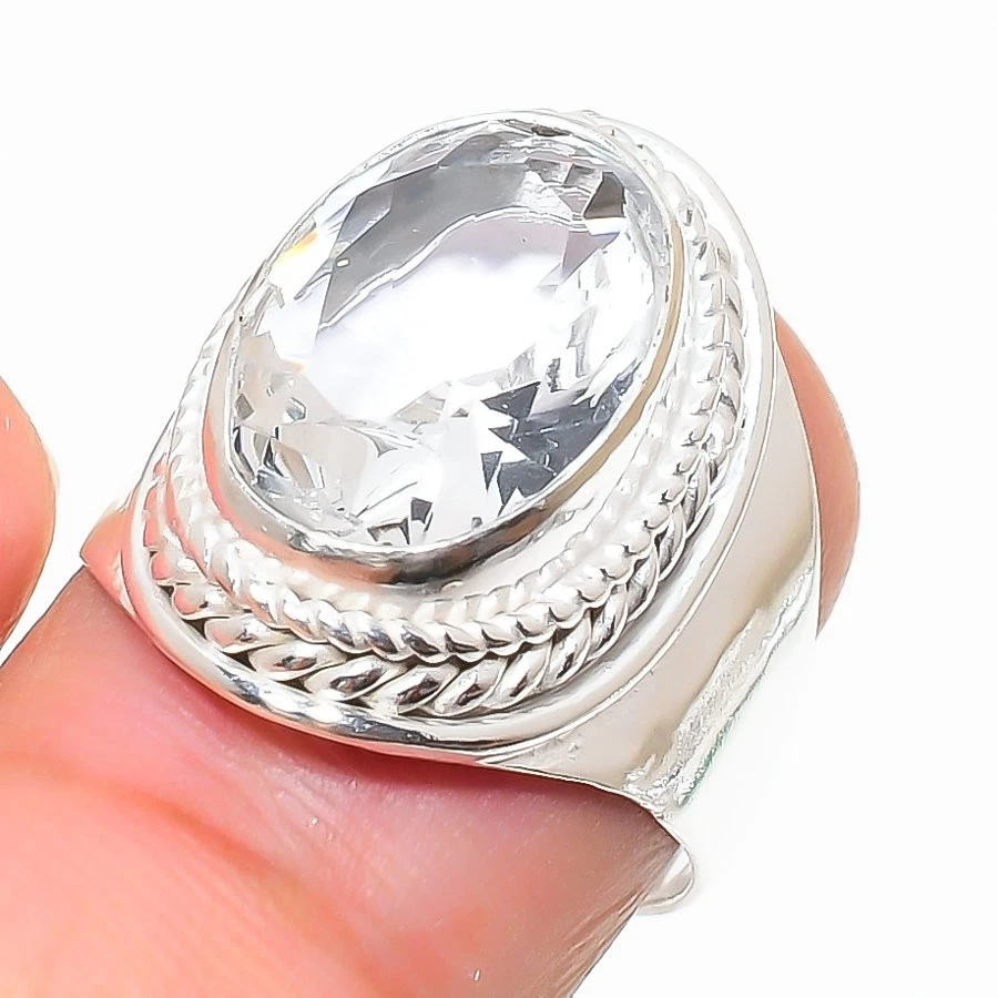 Ювелирные изделия ручной работы из серебра 925 пробы с белым топазом кольцо всех размеров в подарок - Изображение 1 из 1