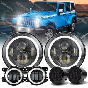 7" LED Headlight + Turn Signal + Bumper Fog Light Kit For Jeep Wrangler 07-18 JK - Foto 1 di 18