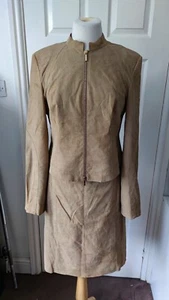 Karen Millen Faux Suede Brown Suits Jacket Skirt Size Jk 14 / Trs 12 *VGC* - Picture 1 of 18