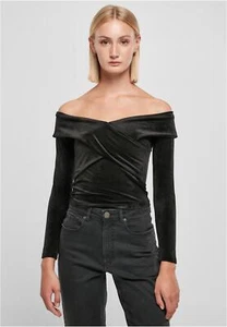 Urban Classics Ladies Velvet Rib Crossed Off Shoulder Longsleeve Pullover Jumper - Picture 1 of 14
