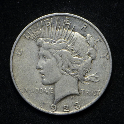 1923-D Peace Silver Dollar Mint Error Rev Cracked Planchet by Bottom Rim Cover